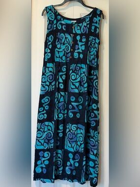 Sleeveless Navy Dress with Teal Abstract Print